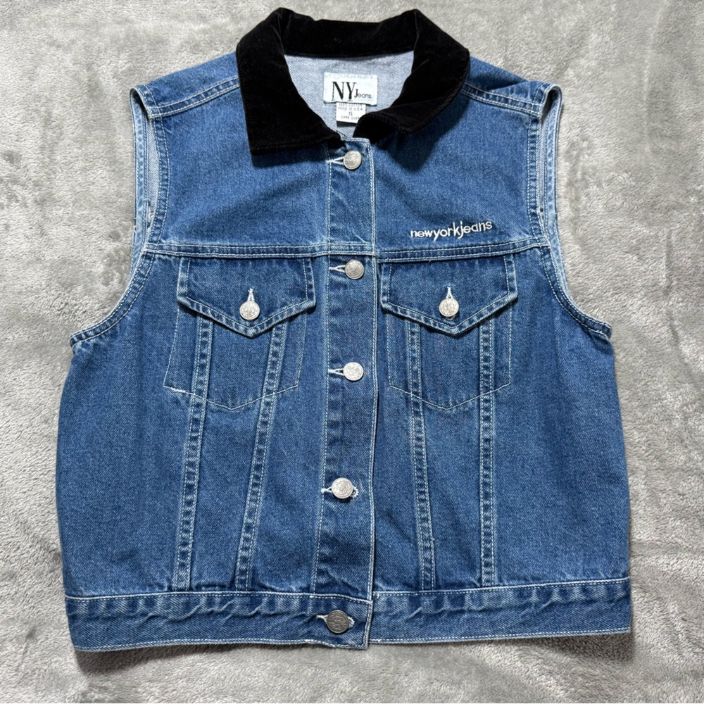 Vintage 90s NY Jeans Denim Vest Womens S Medium Wash Grunge Minimalist 80s